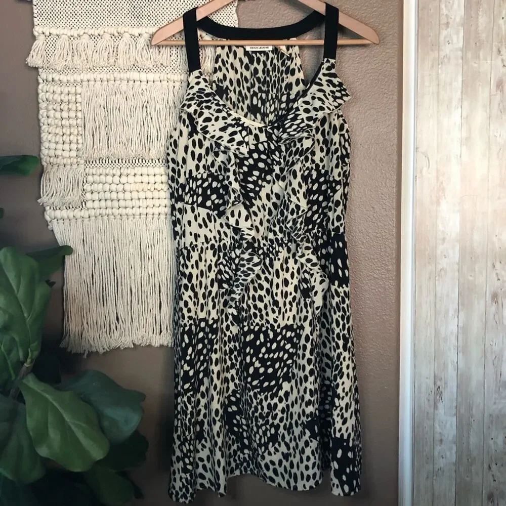 DKNY Black Tan Spotted Sleeveless Dress